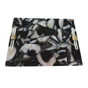 SUPER RARE- Kendra Scott Black banded Agate tray with Clear quartz point handles